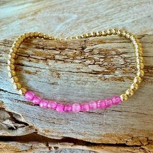 Pink agate - Handmade 14k gold filled bead stretch pink agate bracelet